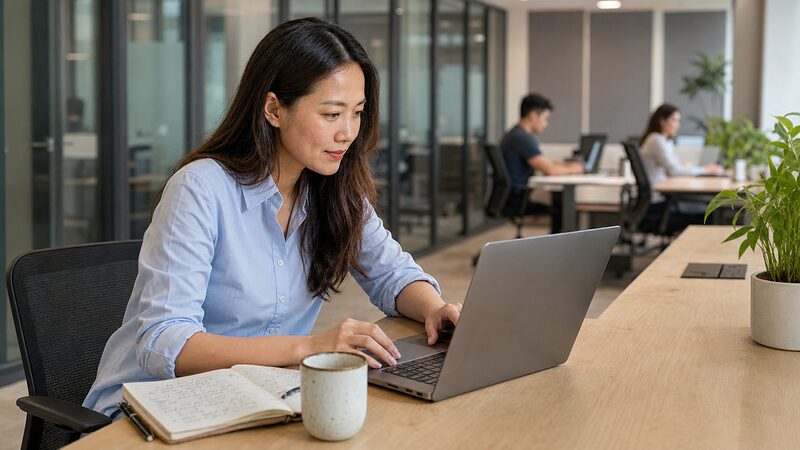 Founder working alone at a laptop