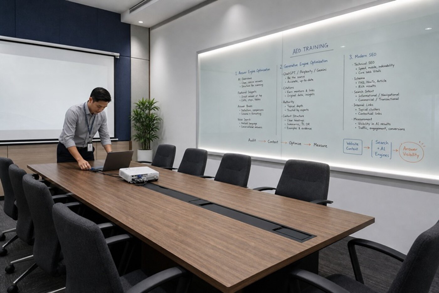 In-house corporate AI SEO training at a client office