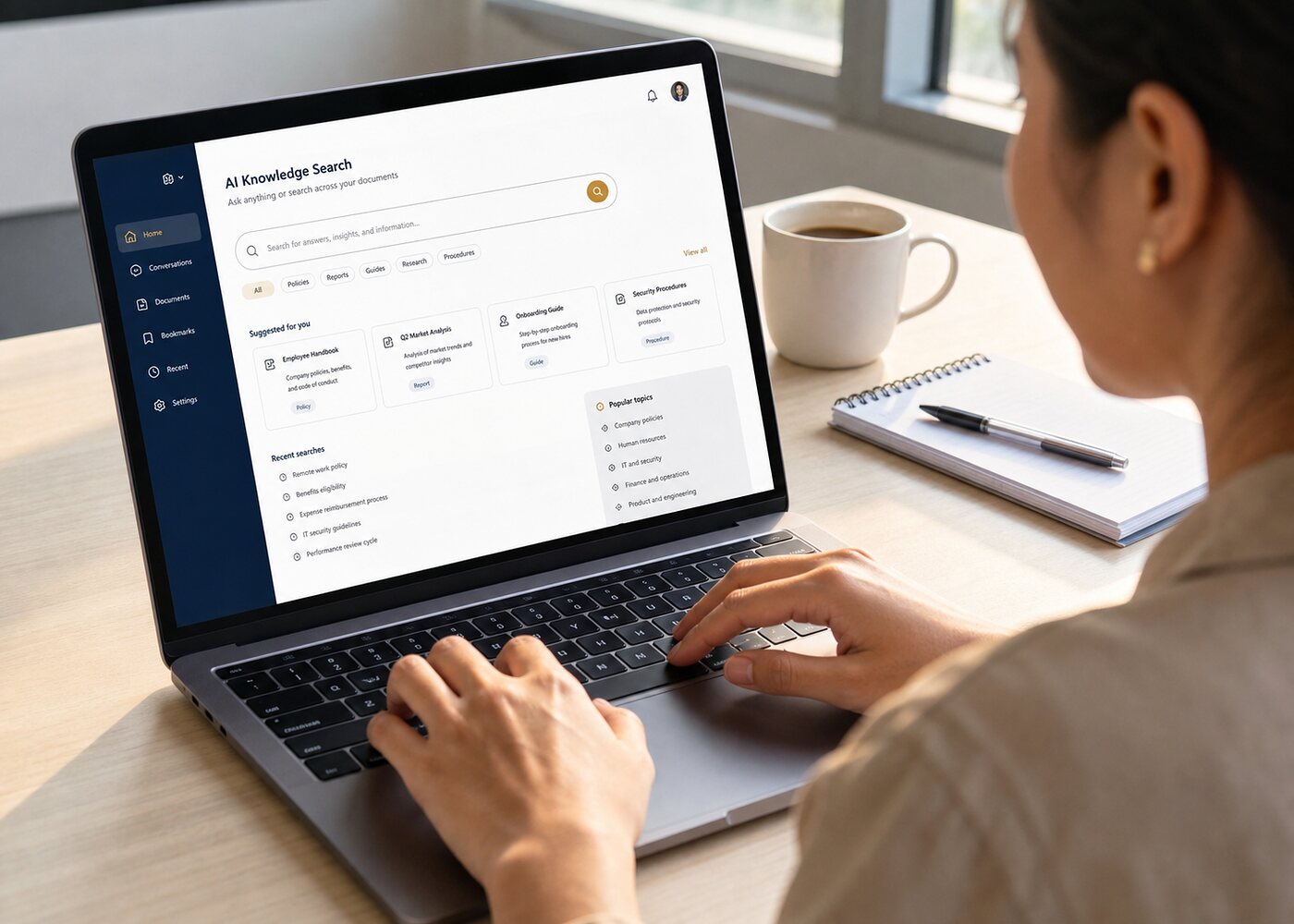 Applying AI SEO techniques on a laptop during training